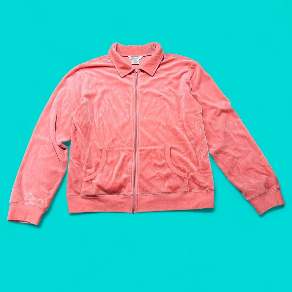 Flamingo Florida Pink Resort Granny VTG 90s Velour Track Jacket Vanity Fair 2XL
